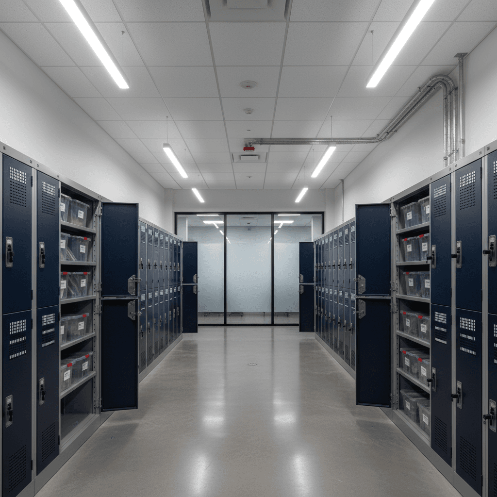 Professional evidence storage locker system in a law enforcement facility